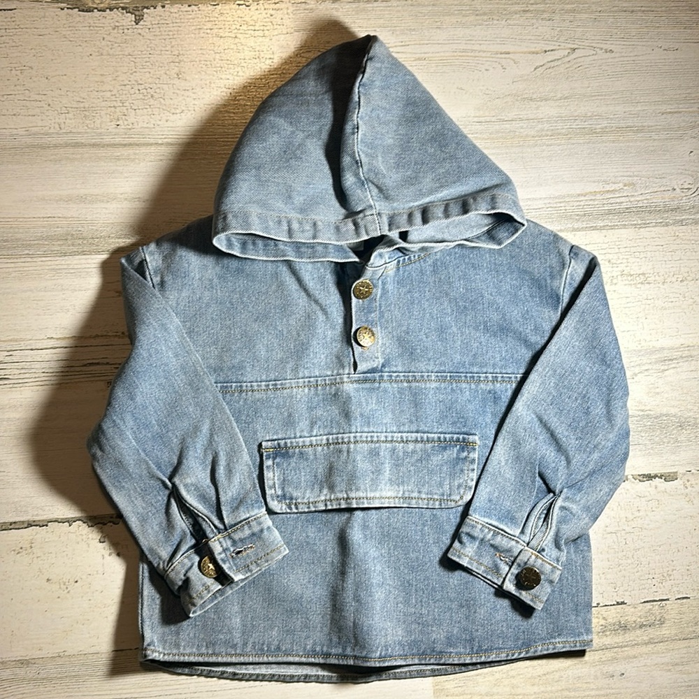 Jean Long Sleeve Pullover Hooded Top. Hooded Denim Top. Size 110 (4-5 Years)